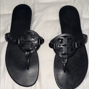 Tory Burch Black Leather Logo Thong Miller Sandals 11